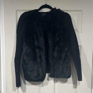 Banana Republic Black Faux Fur Cardigan
